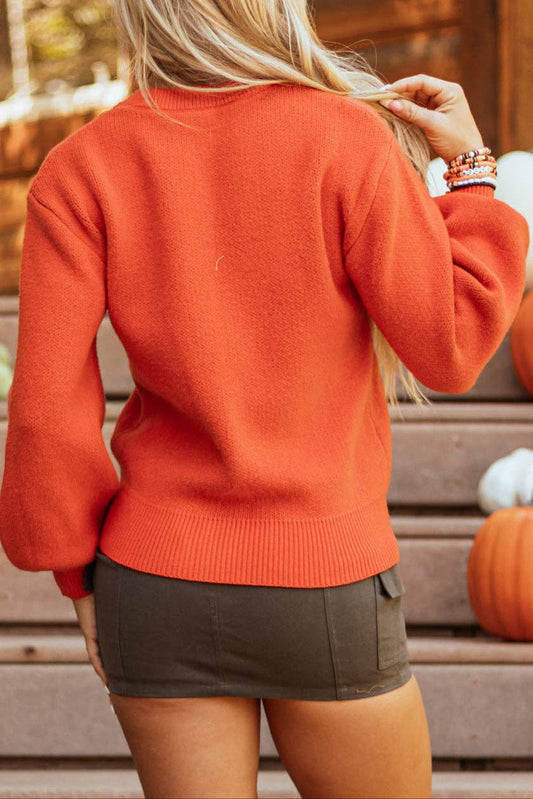 Halloween Pumpkin Drop Shoulder Sweater