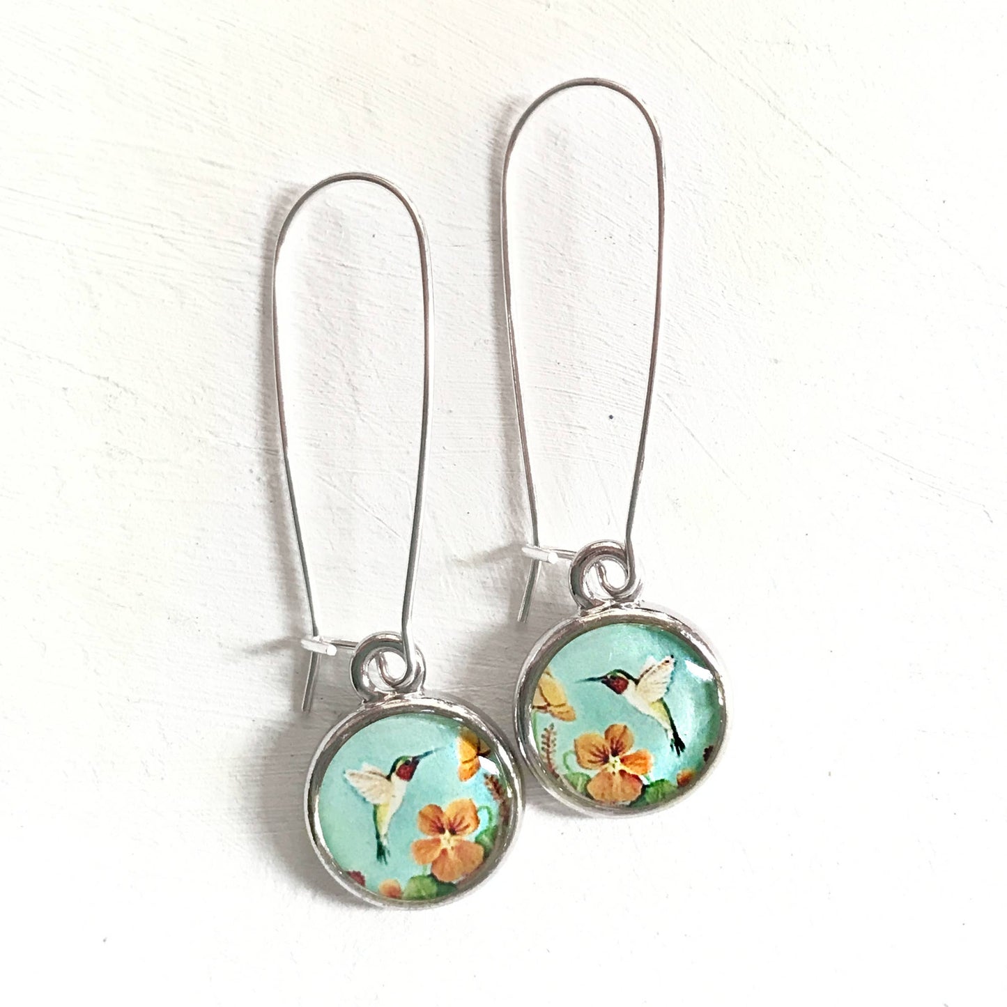 Blue Hummingbird Silver Earring