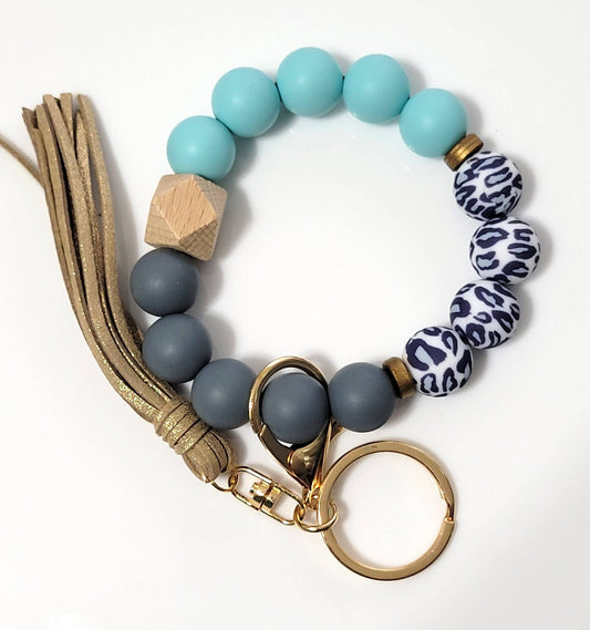 Gray Leopard & Teal Silicone Wristlet