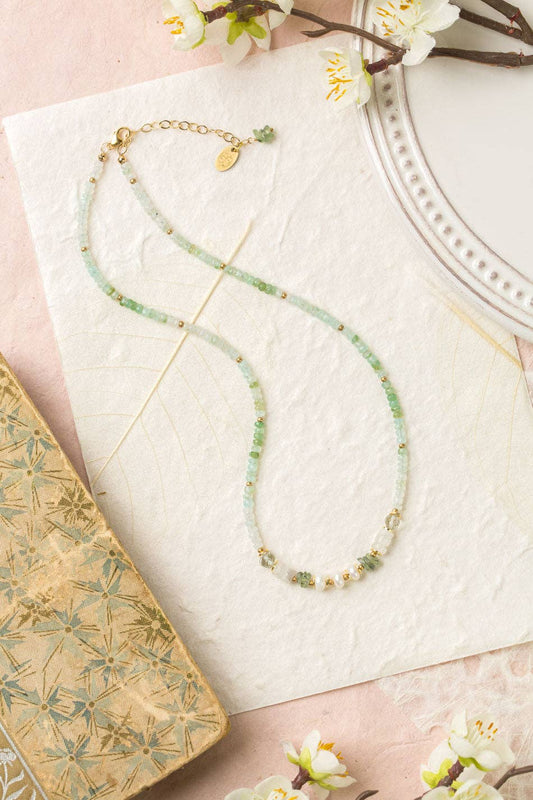 Contentment 16-18 Green Opal, Rainbow Moonstone, Green Amethyst Simple Necklace