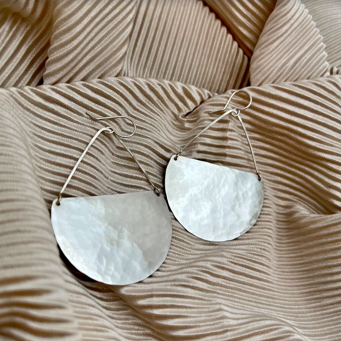 Handmade Rounded Edge Earrings: Silver Finish