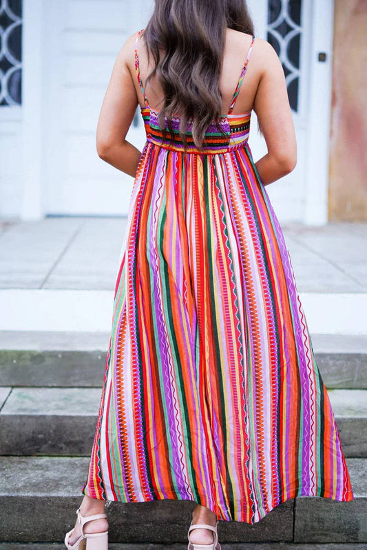 Stripe Spaghetti Straps Maxi Dress: Multicolor