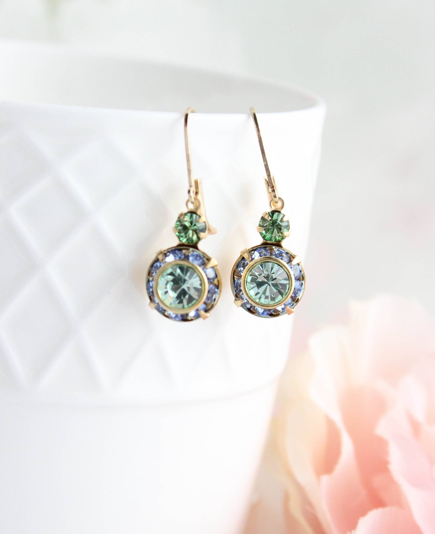 Art Deco Earrings- Light Sapphire & Peridot Green