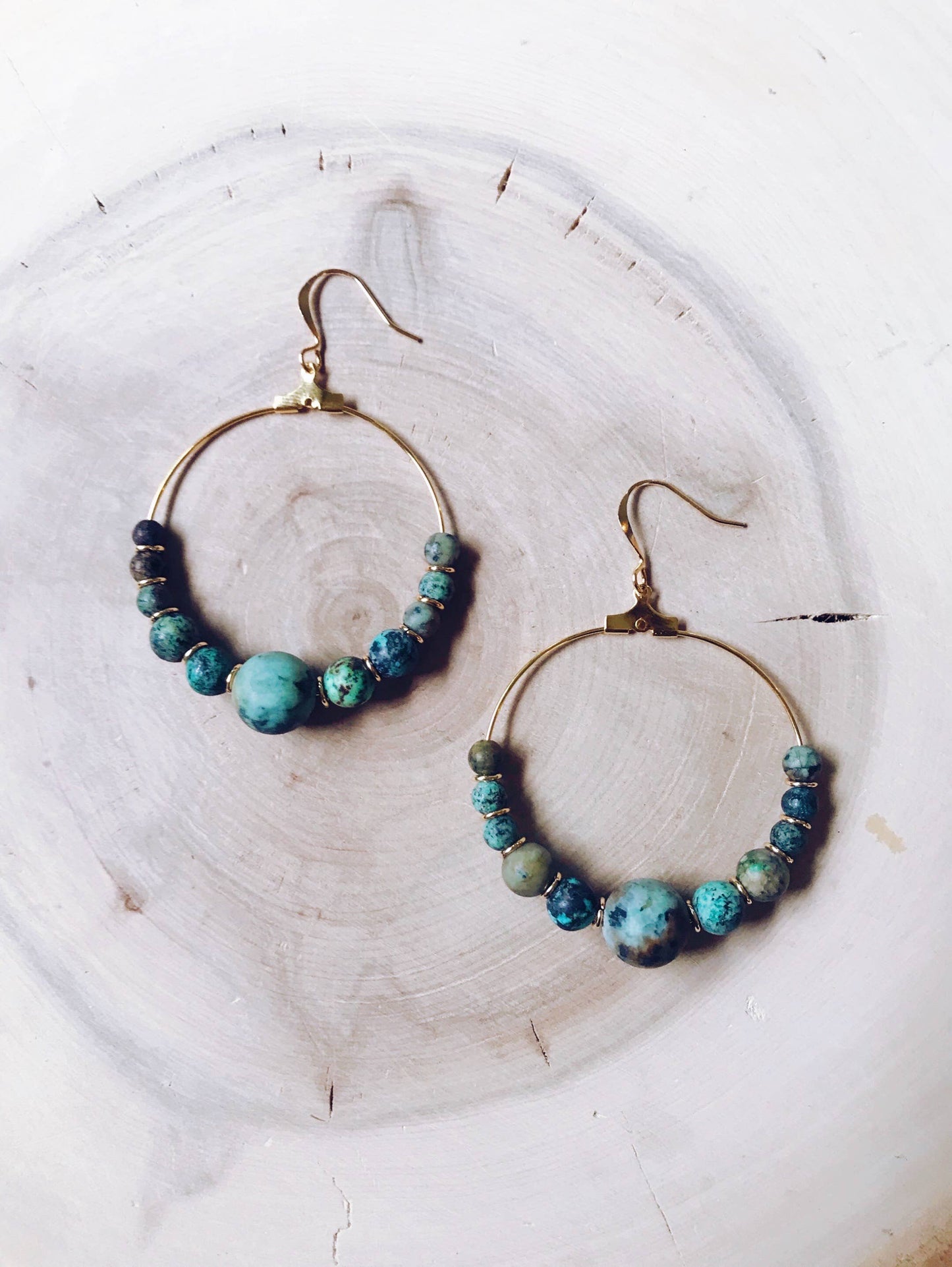 Genuine Gemstone and Gold Hoop Earring