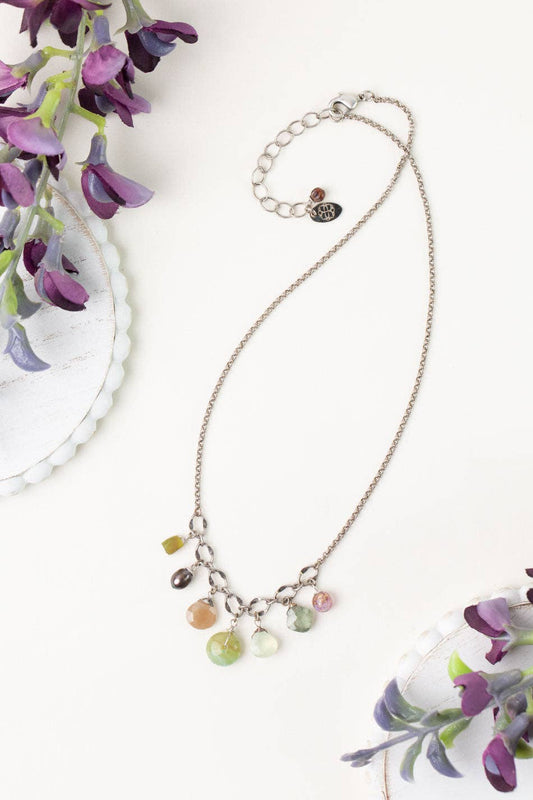 Water Lily 15.5-17.5" Muscovite, Prehnite, Freshwater Pearl Simple Necklace