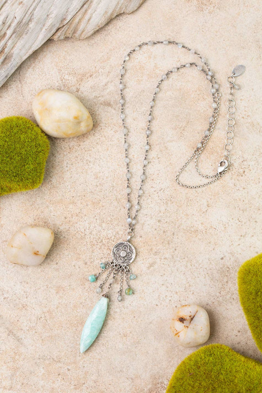 Earthy Girl 21-23" Labradorite, Amazonite, Apatite Statement Necklaces
