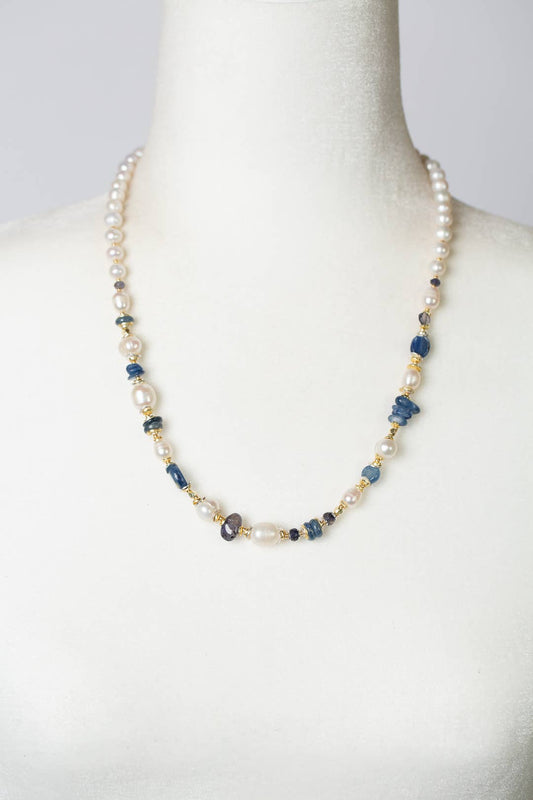 Seaside 19.75-21.75" Gemstone and Pearl Collage Necklace