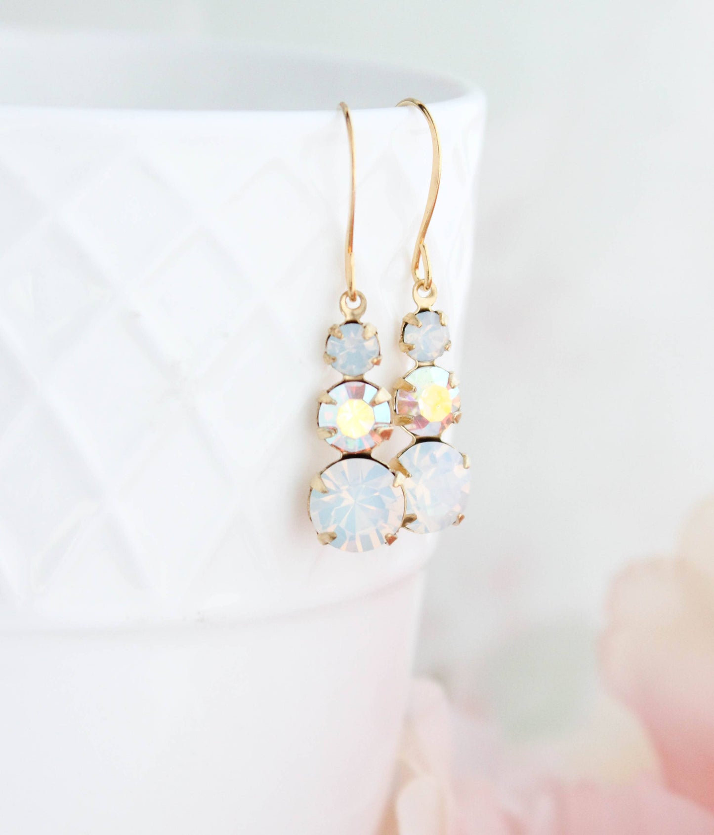 Vintage Glass Earrings- White Opal Glass