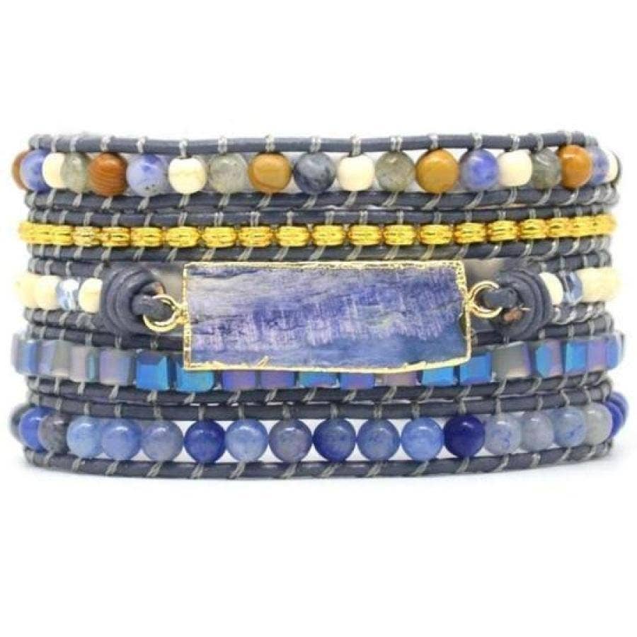 Gemstone Leather Wrap Bracelet