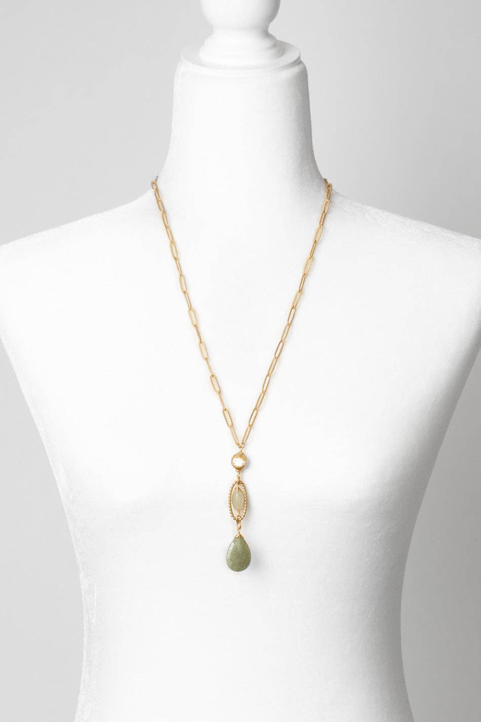 Contentment 26.5-28.5" Aquamarine, Prehnite, Pearl Statement Necklace