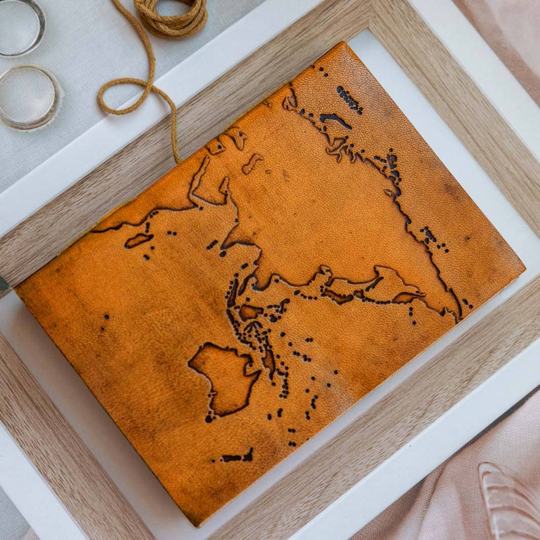 World Map 7x5 Handmade Leather Journal