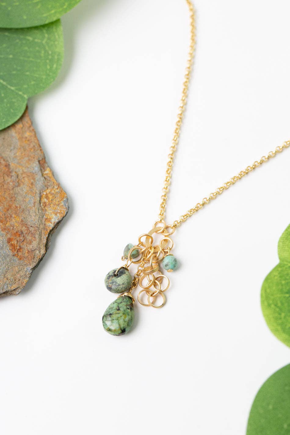 Tranquil Gardens 20.25-22.25" African Turquoise Cluster Necklace