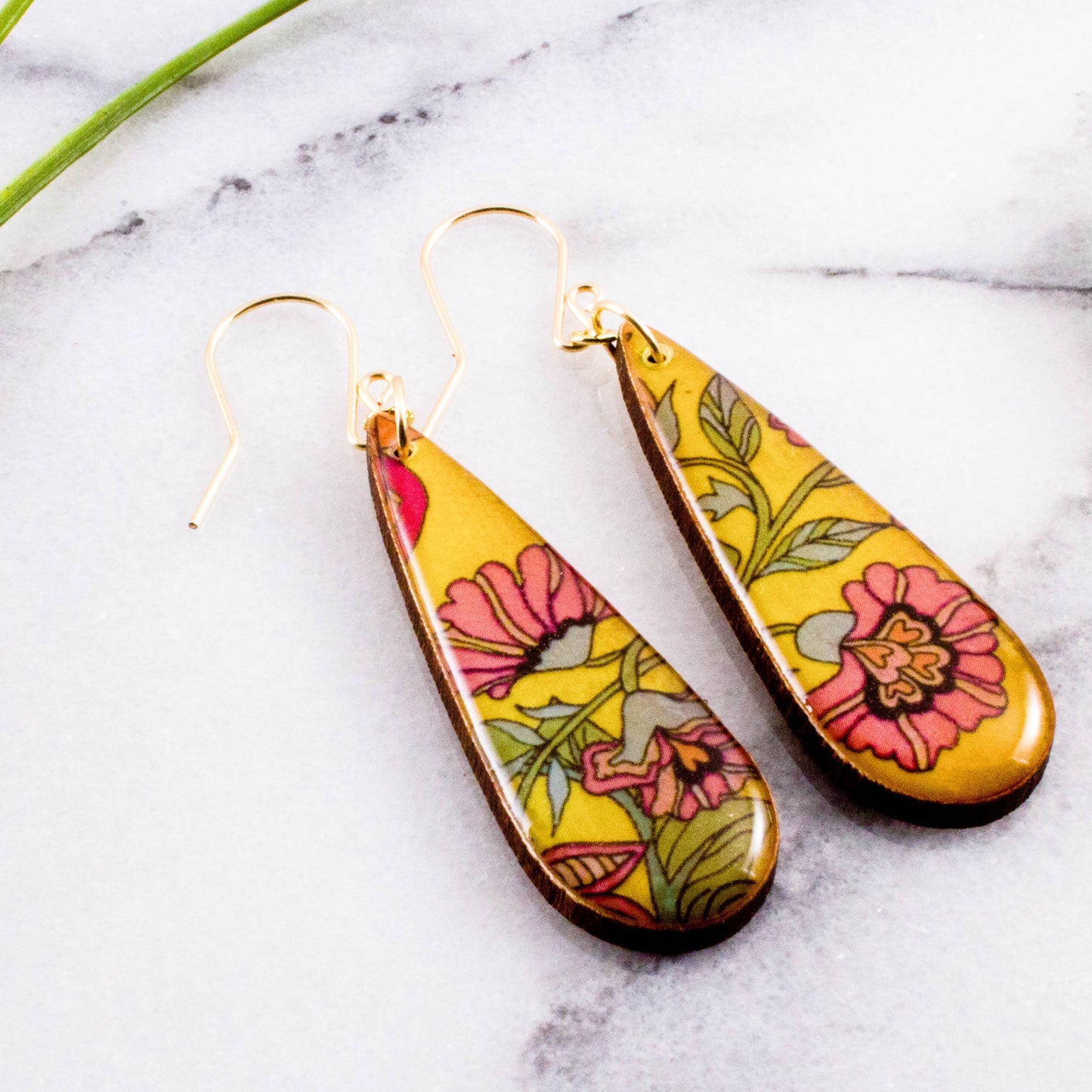 Yellow Nouveau Teardrop Earrings