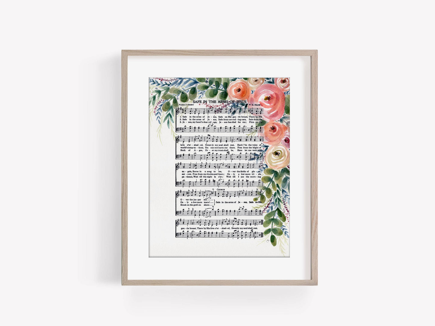 "Safe in the Arms of Jesus" Watercolor Hymn Art Print 8x10