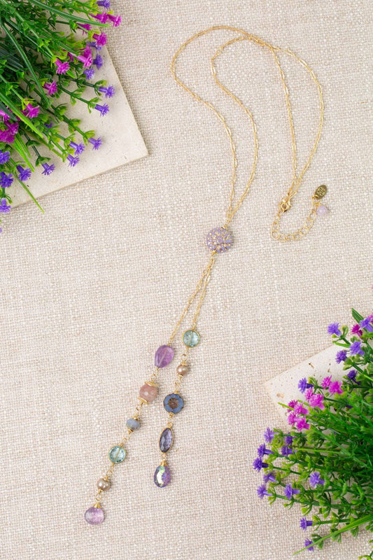 Folklore 21.5-23.5" Czech Glass, Amethyst, Iolite Tassel Necklace