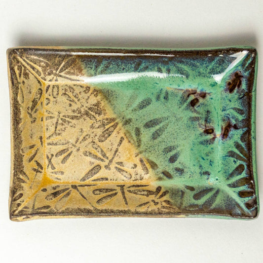 Dragonfly Design Ceramic Green Trinket Dish