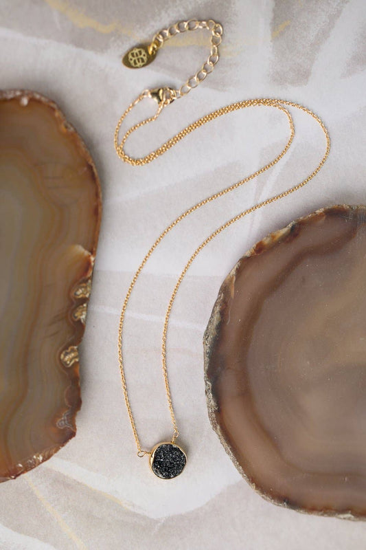 Favorites 16.5-18.5" Black Druzy Focal Necklace