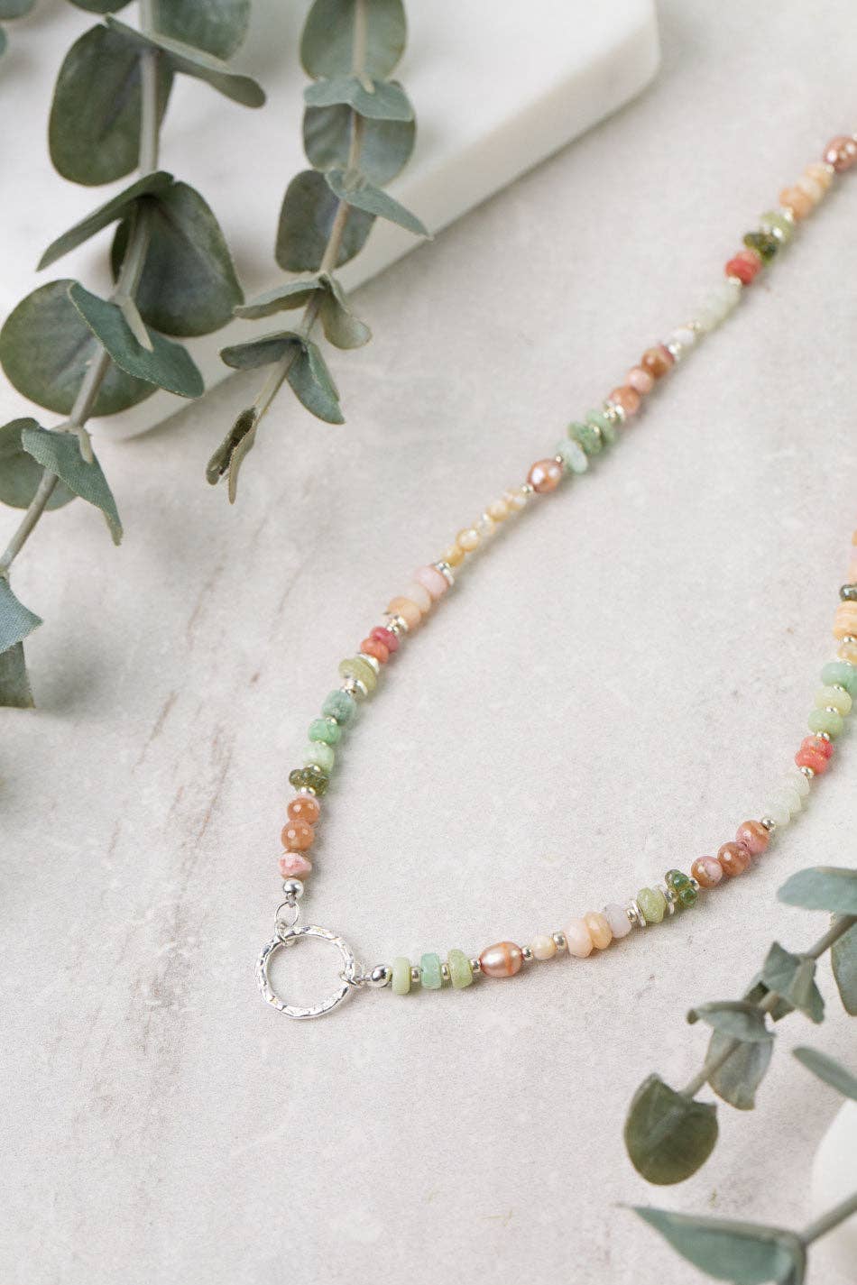 Calming Fleurs 17.5-19.5" Rhodochrosite, Pink Opal, Freshwater Pearl Collage Necklace
