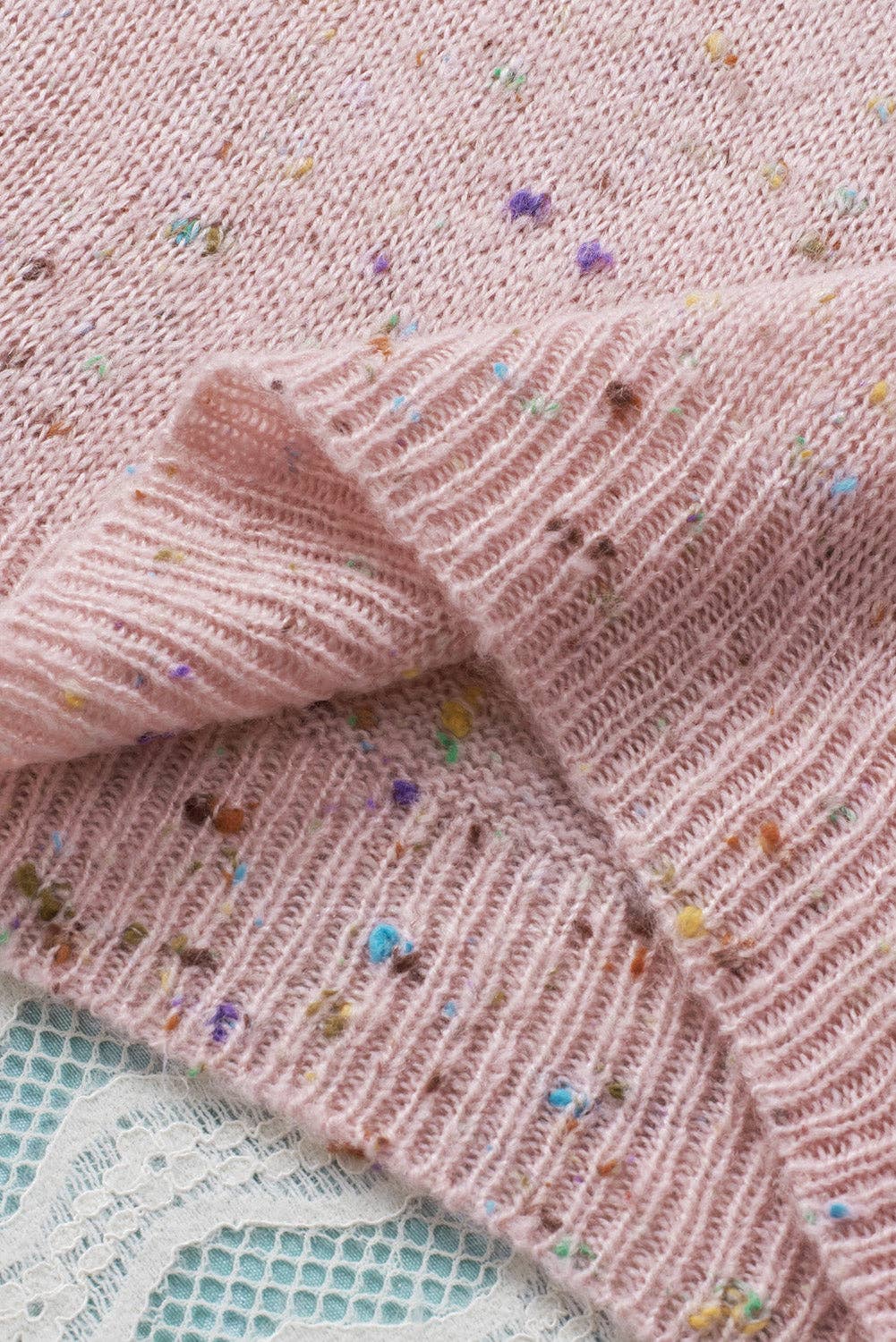 Speckle Dotted Long Sleeve Sweater: Pink