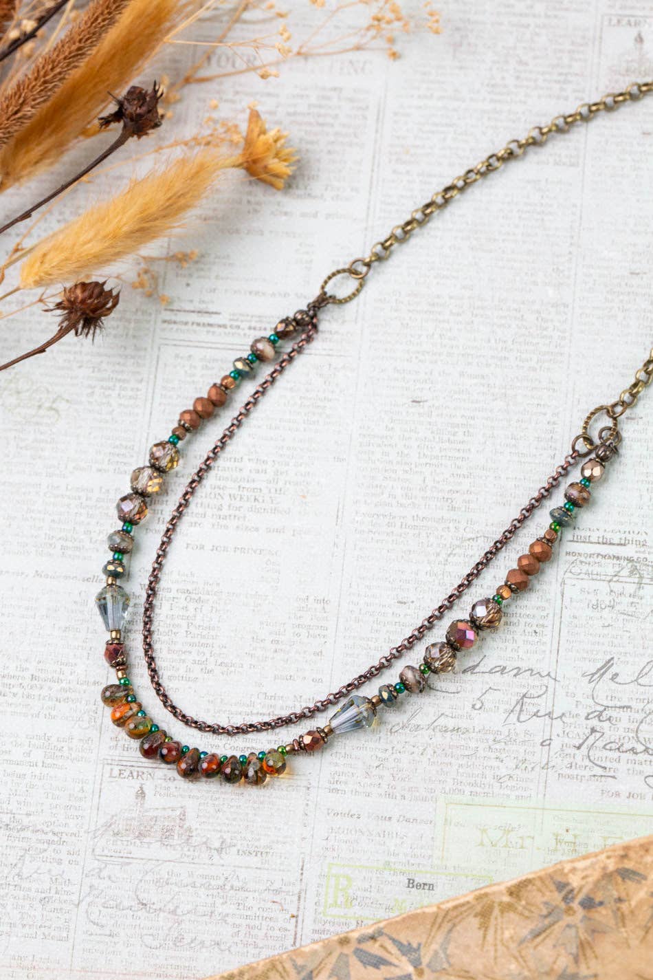 Crisp Autumn 21.5-23.5" Czech Glass, Crystal Multistrand Necklace