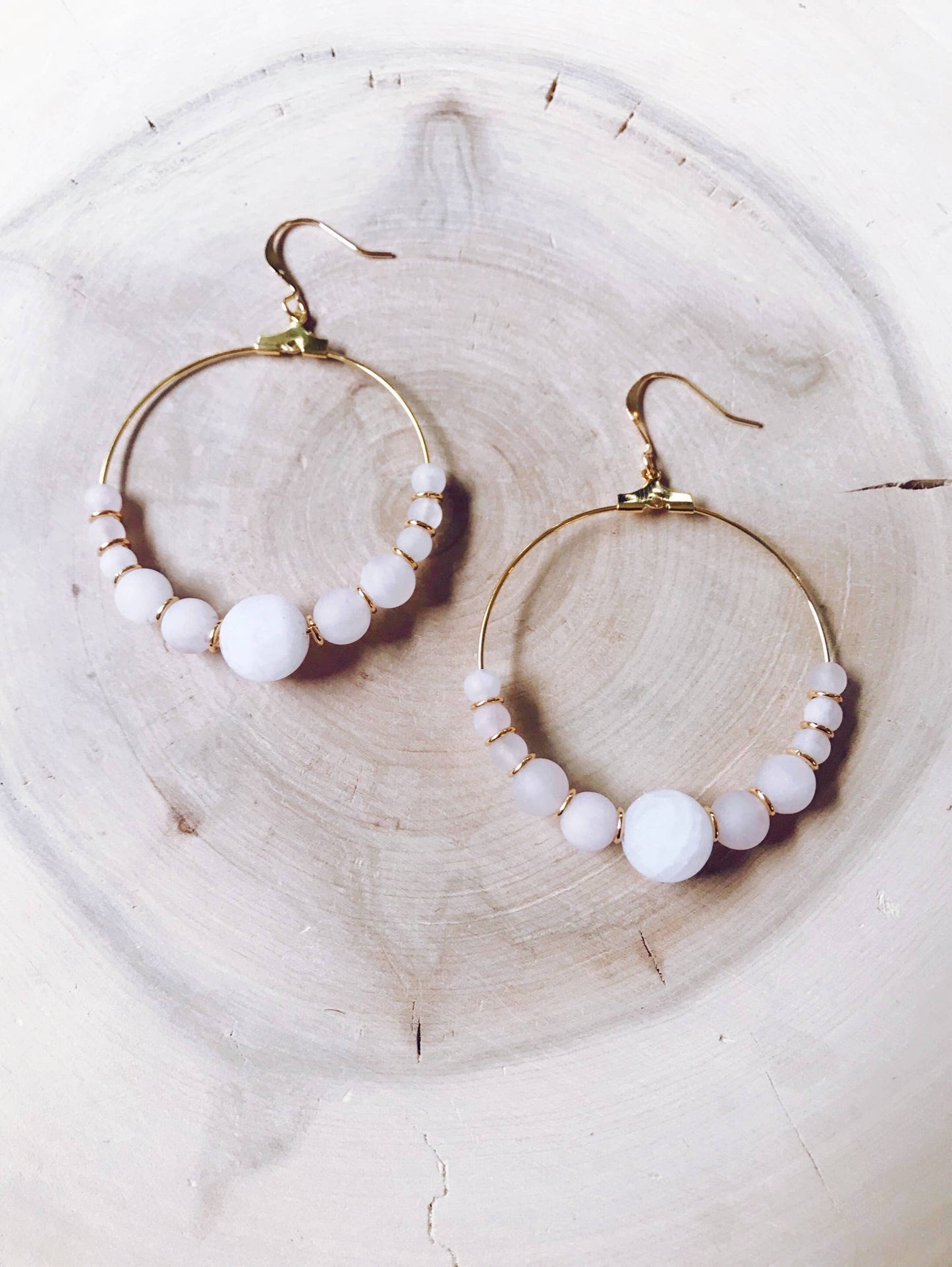 Genuine Gemstone and Gold Hoop Earring