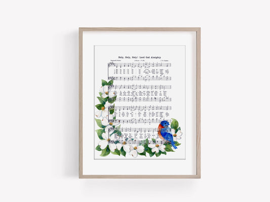 "Holy, Holy, Holy" Dogwood and Bluebird Hymn Art Print