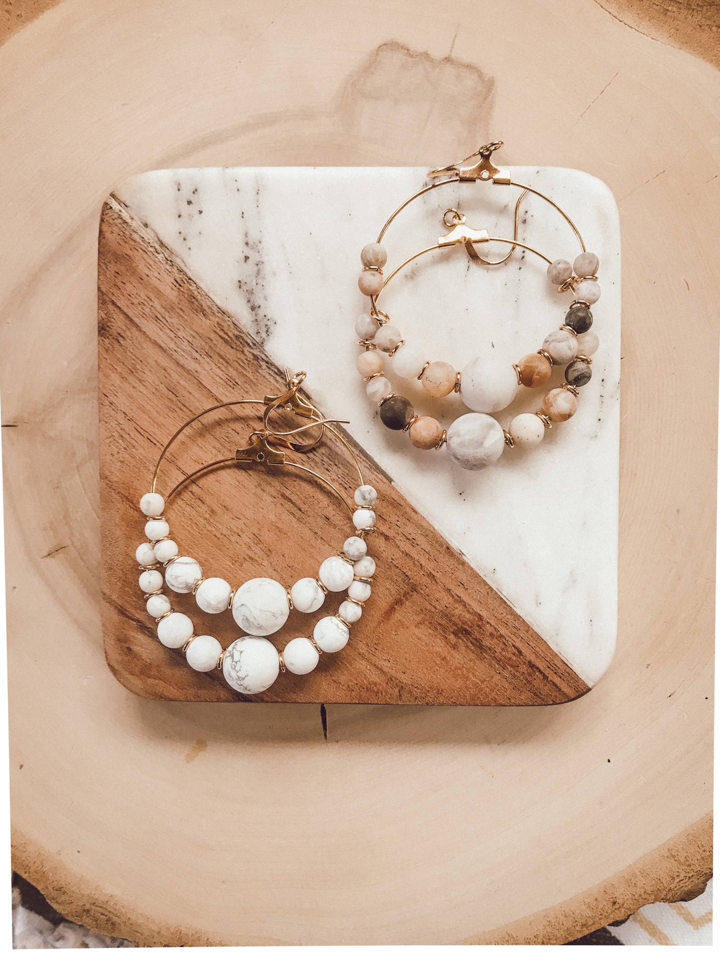 Genuine Gemstone and Gold Hoop Earring