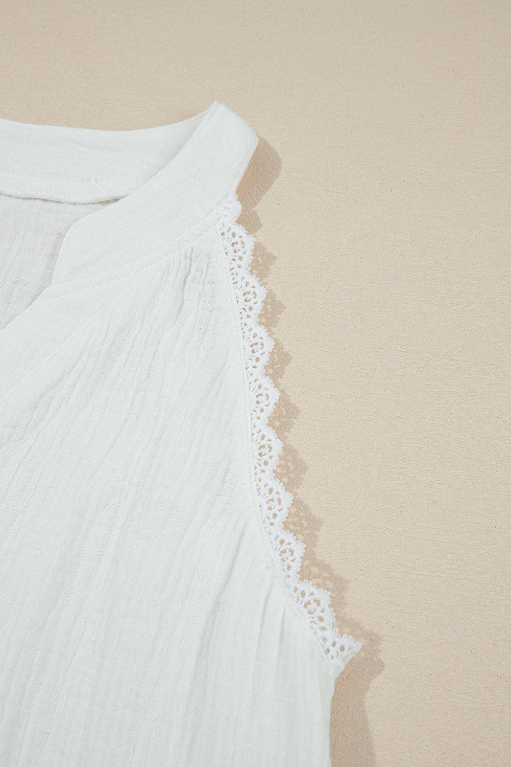 Crinkle Gauze Lace Trim Summer Top