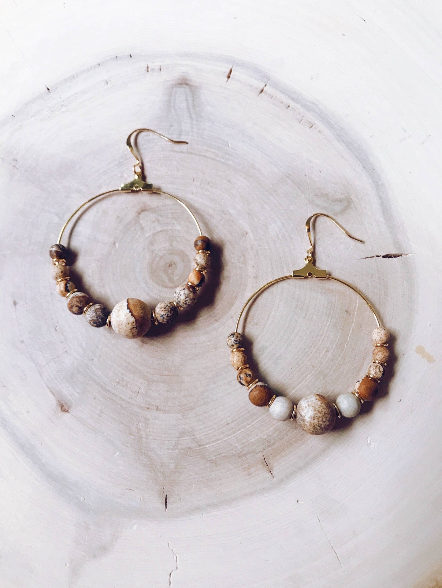 Genuine Gemstone and Gold Hoop Earring