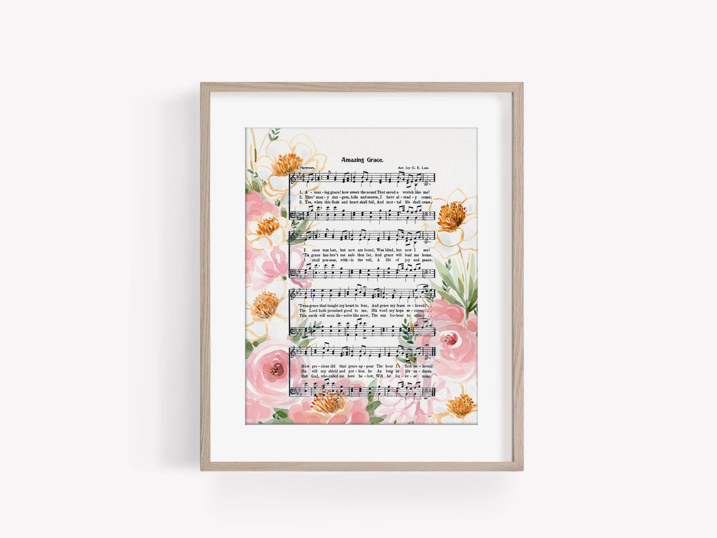 "Amazing Grace" Peonies Watercolor Hymn Art Print: 8x10"