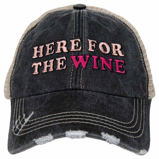 Here For The Wine Trucker Hat: Black