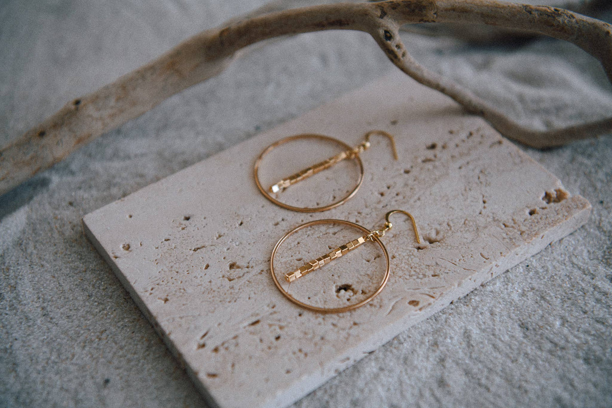 Pearl Beaded Drop Hoop Earrings