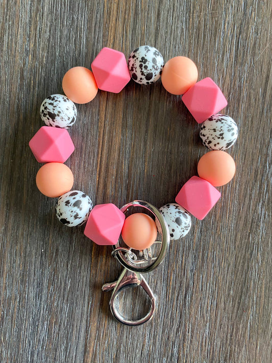 Coral and Black White with Pink Keyring
