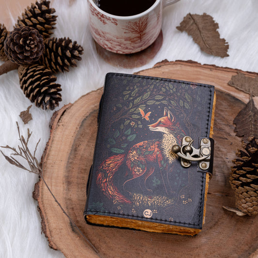 Traveler Leather Journal with Wolf Print