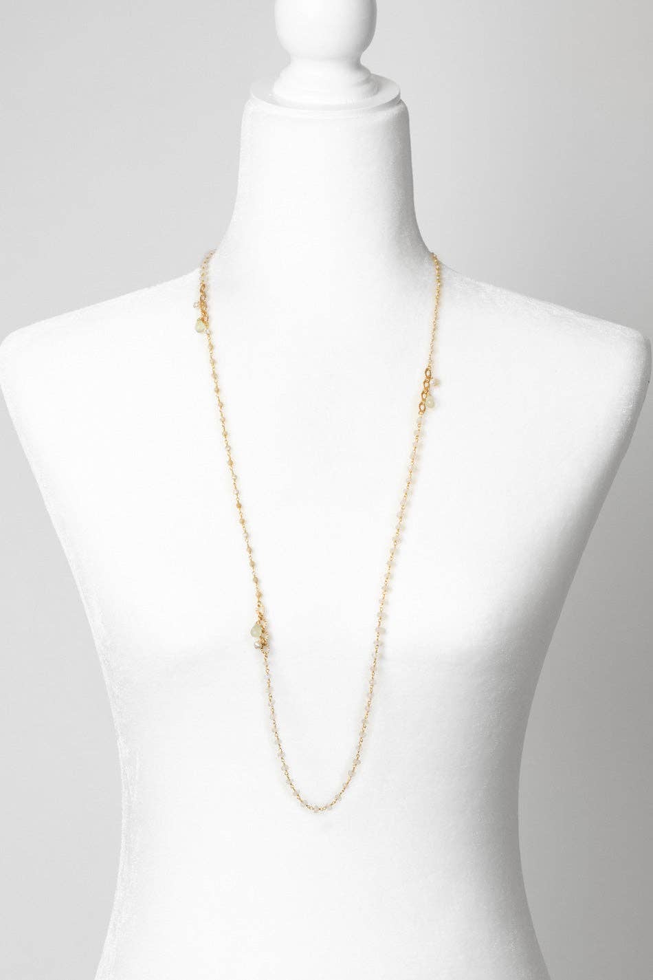 Contentment 35.5-37.5" Rainbow Moonstone, Prehnite, Pearl Collage Necklace