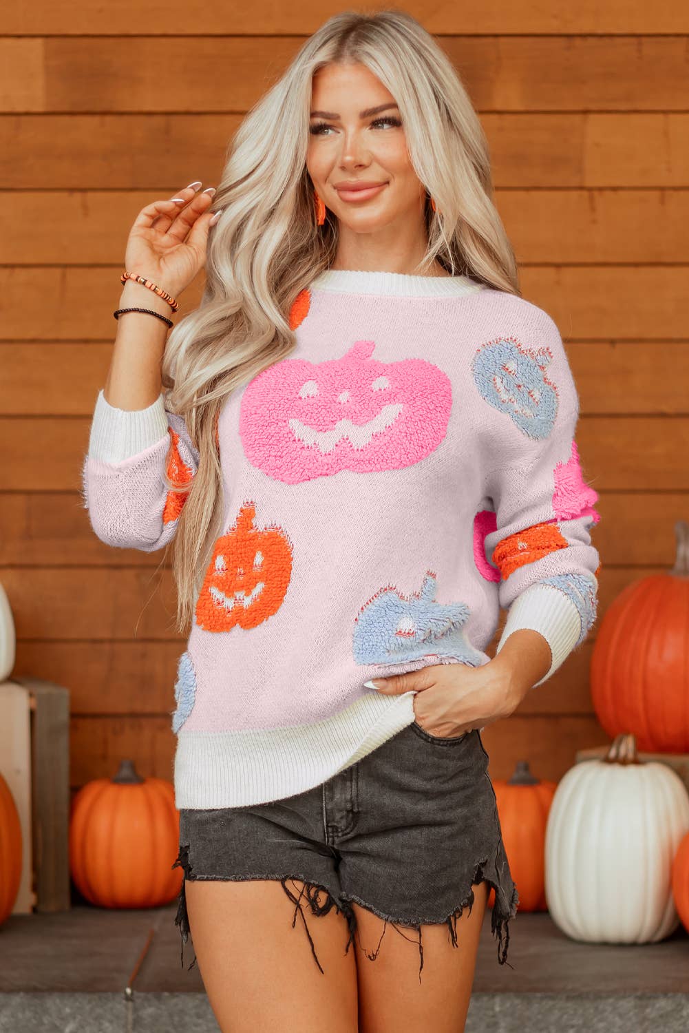 Halloween Pumpkin Round Neck Sweater
