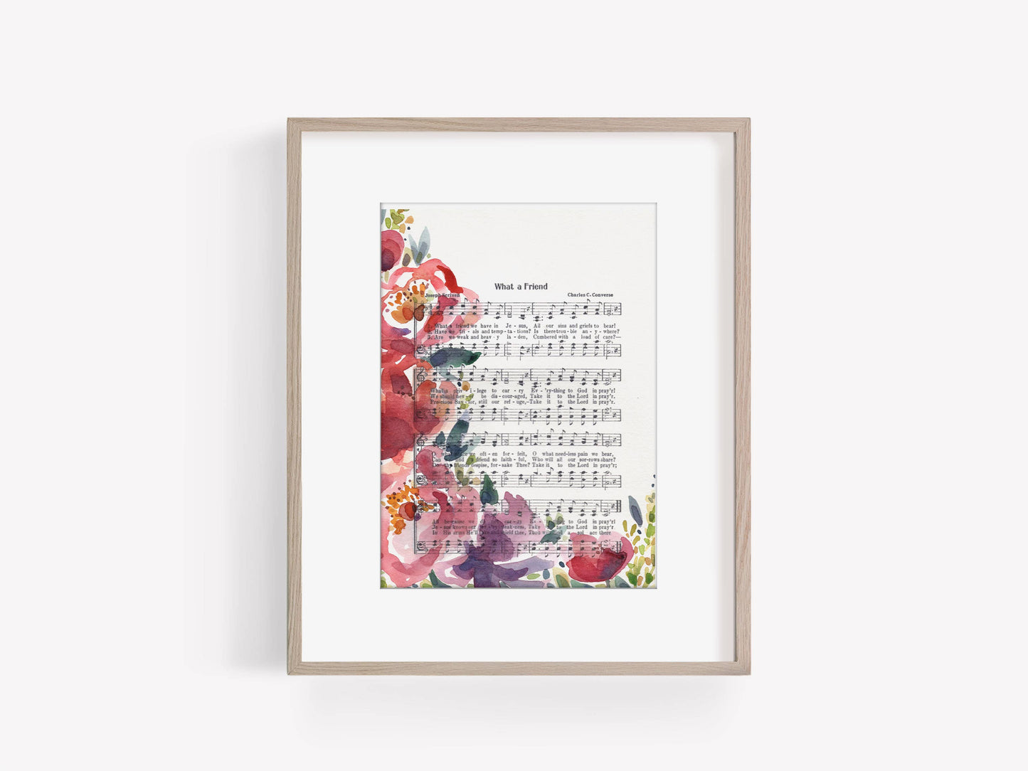 "What a Friend" Pink and Red Peony Floral Hymn Print 5x7