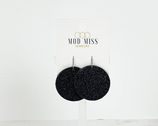 Cork+Leather Round Earring "Fine Glitter Black''