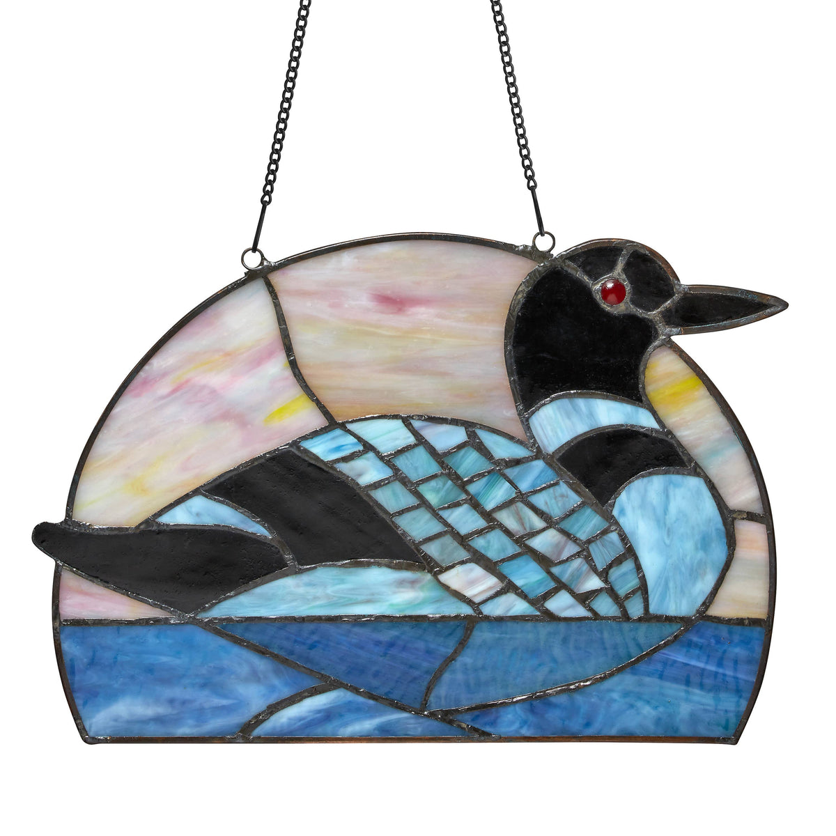 9.5" Swimming Loon Stained Glass Window Accent Panel