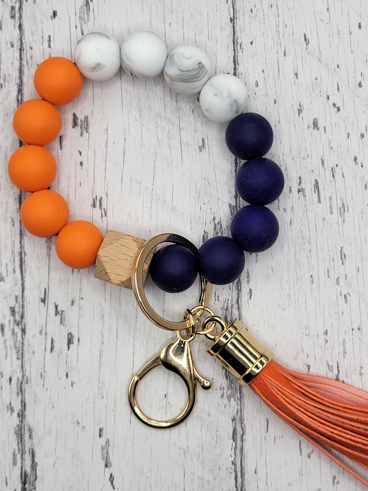 Game Day Wristlet- Orange/ White/ Blue Silicone Wristlet